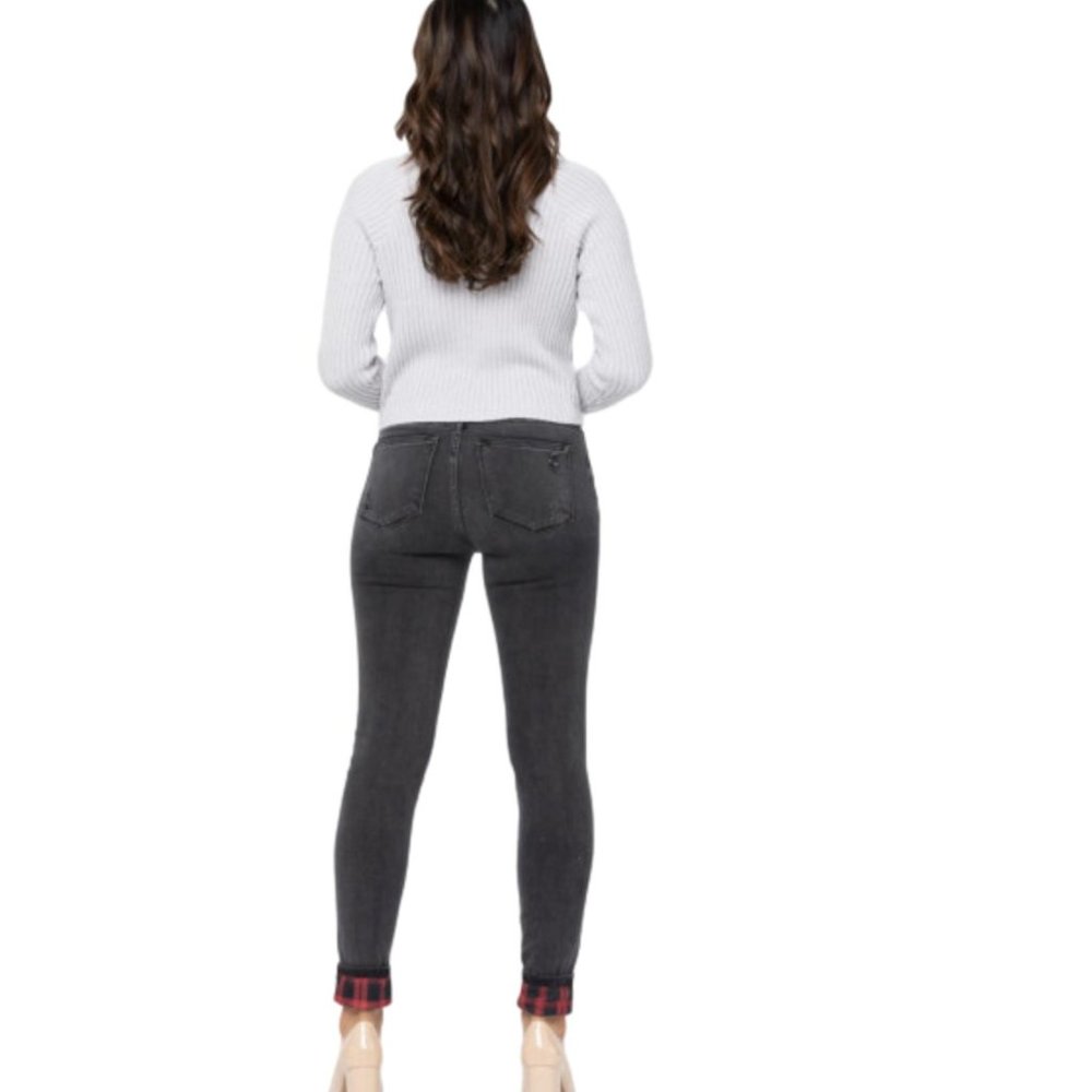 Judy Blue Black Destroyed Plaid Patch Skinny Jeans - Picture 3 of 4